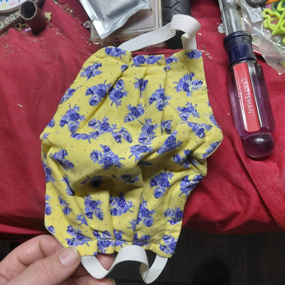 Yellow Floral Face Mask with Blue Roses - Unbranded